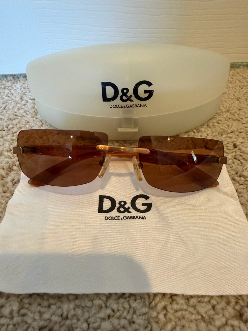 D&G Dolce & Gabbana 2066 Frameless Rectangle Silver Sunglasses Y2K Vintage